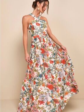 chinese dress ladies Rosalee Cream Long-Sleeve Cowl-Back Maxi Dress With Bows – Club L London main image 0